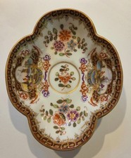 Antique Dresden Helena Wolfsohn Quatrefoil Dish AR Mark Harbor Scene c. 1880 picture
