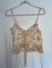 Thirty/Thirty Women’s S Set Floral Chiffon Ruffle Mini Skirt High Rise Elastic picture