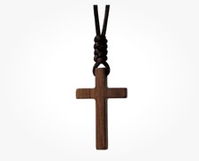 Natural Walnut Wood Cross Pendant Necklace for Men Women Gift Necklace Wooden... picture