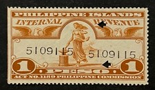 Travelstamps: Philippines Internal Revenue Stamps Used 1 Peso Arrow Punches picture