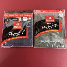 1997 NOS lot of 2 Vintage Hanes Men's Pocket T Shirt, 100% Cotton, Blue & Green picture