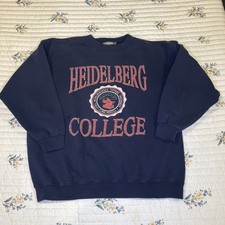Vintage Distressed Genius Heidelberg College Navy Sweatshirt XL Made in USA 90s picture