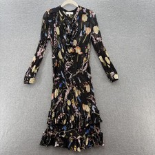 Reiss Dress 6 Black Colorful Floral Sadie Tiered Ruffle Sheer Chiffon Long Midi picture