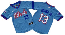 ​​Tariffs​ Free YOUTH'S Braves #13 Ronald Acuna Jr. City Blue Pullover Jersey. picture