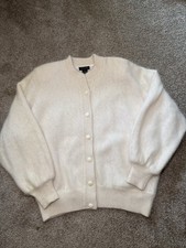 VTG Venesha Womens Medium Beige White 80% Angora Wool Cardigan Button Sweater picture