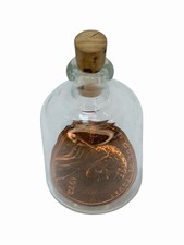 Vtg 1972 Penny in a Bottle with Cork Stopper Clear Tiny Bottle Souvenir 1.6” picture