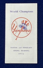 1952 WORLD CHAMPION NEW YORK YANKEES 1952 SPRING TRAINING ROSTER ITINERARY MINT picture