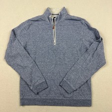 Johnnie-O Sweater Men Medium Blue Solid 1/4 Zip Pullover Knit Logo Embroidery picture