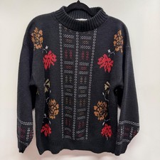 Vintage Dana Scott Black Mock Neck Sweater Womens Large Fall Leaves Grandma picture
