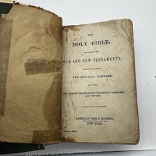 1925 Antique Holy Bible American Bible Society Old New Testaments Minion 18mo picture