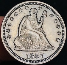 1857 Seated Liberty Quarter 25C Ungraded Choice 90% Silver US Coin CC31789 picture