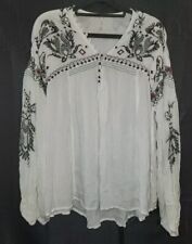 Free People Rock it Tonight Embroidered Peasant Boho Blouse Sz SMALL picture