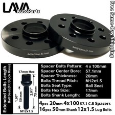 4PC 20MM THICK 4X100 57.1MM C.B WHEEL SPACER+12X1.5 BOLT FIT VOLKSWAGEN AND MORE picture