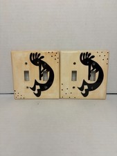 Vintage Southwest Kokopelli Ceramic Tile Double Switch Plate Cover Lot of 2 picture