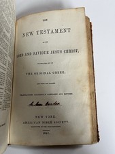 1847 Holy Bible American Bible Society NY Antique Calf Leather Book Antebellum picture