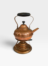 Antique S Sternau Co New York Copper Spirit Kettle Set with Burner and Stand picture