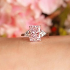 6.30 Ct Cushion Cut Natural Pink Sapphire Diamond Proposal Ring 14K White Gold picture