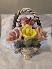 Capodimonte Vintage Porcelain Figurine Italian Delicate Flowers Gold Trim picture