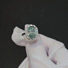 3ct Oval Cut Green Halo Lab Grown Diamond Engagement Ring 18K White Gold picture