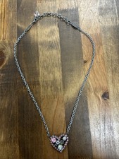 18” Sabika W14 Silver Tone Cable Chain Pink Stone Rose Heart Pendant picture
