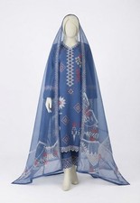 Women’s Slate Blue Pakistani Indian Embroidered 3 Piece Salwar Kameez Suit picture