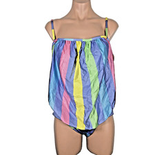 Vtg 80s NWT Jeanette Maternity Rainbow High Cut 1-Piece Suit Bathing Swim Sz 14 picture