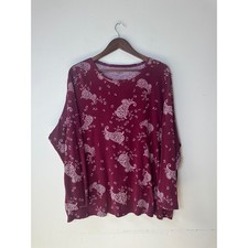 🎃Classic Tee Burgundy Paisley Cotton Long Sleeve Top Plus Size 3X picture