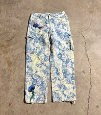 Very Rare Mens Light Blue Dark Lotus Embroidered Baggy Distressed Jeans Sz 34x28 picture