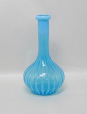 Antique Hobbs Blue Opalescent Stripes Barber Bitter Bottle EAPG Glass 1880s Vase picture