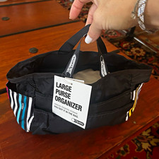 LeSportsac Large Purse Organizer Tote Insert Black/Multicolor Striped Zip Pouch picture