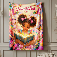 Personalized Girl Reading Book Butterflies Coral Fleece Blanket picture