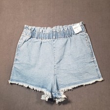 Material Girl Fray Hem Shorts Juniors Size M Light Blue Paperbag Waist Denim picture