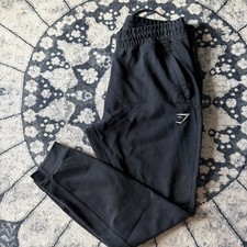 Gymshark Crest Joggers Mens Large Black Fleece Tapered Sweatpants Gym Training picture