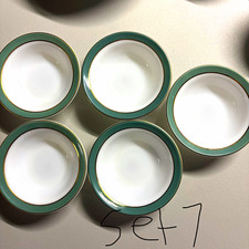Vintage Pyrex Regency Green 5” Salad Bowls 22K Gold Trim – Set of 4 Made in USA picture