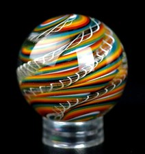 Bryan Trillas Glass Marble/Filigree Cane/UV/White Rainbow/1.1-1.2 inch picture