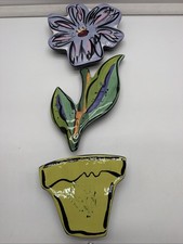 VTG Kathryn Youngs by Ganz Hand Painted Ceramic Flower, Leaves, Pot Wall Art 3p picture
