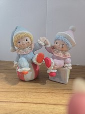 Set Of 2 Vintage Bisque Homco Boy & Girl Clown Figurines  picture