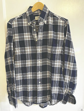 Gitman Bros  Flannel Shirt Mens Med, Navy Blue Plaid Made in USA Cotton picture