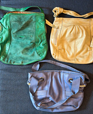 B Makowsky Women’s Leather Handbag Purse Lot of 3 Solid Green Beige Blue picture