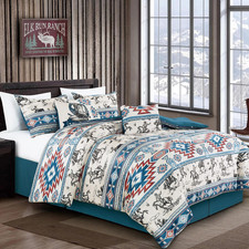 Western Cowboy 7-Piece Bedding Set, Aztec Velvet Comforter, King Size picture