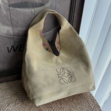 Loewe Vintage Dunas Hobo Bag Beige Suede Perforated Anagram Polka Dot Lining picture