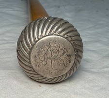 Antique 19th century monogrammed sterling silver malacca wood walking stick cane picture