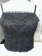 Torrid Black Floral Lace Square Neck Smocked Adjustable Strap Crop Top 2X picture