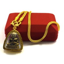Phra LP Tuad Pendant Necklace Gold Micron Plated Talisman Thai Buddha Amulet picture