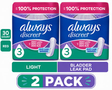2x Always Discreet Incontinence Pads for Women Light Absorbency Regular 30 Ct Ea picture
