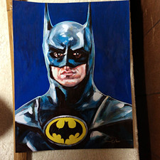 Batman 1989 Pop Art Portrait Painting - Hand-Painted, Signed, Unframed 11x14 picture