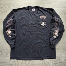 Easyriders Skull Graphic Long Sleeve Shirt Black Mens 2XL Flames Harley Vintage picture