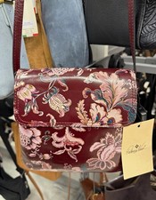 Patricia Nash Burgundy Pink Floral Crossbody Bag Stitching w/ Brand Card picture