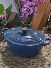 Vintage Le Creuset #23 Blue Enameled Cast Iron Oval Dutch Oven & Lid (France) picture