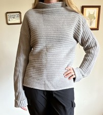 St. John's Bay Women's Gray Cotton Knit Cable-Knit Mock Neck Pullover Sweater L picture